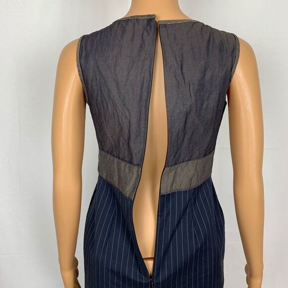 Margaret O’Leary Pinstripe Fitted Mini Dress Scoop Neck Mod Rockabilly Bodycon - Picture 7 of 8